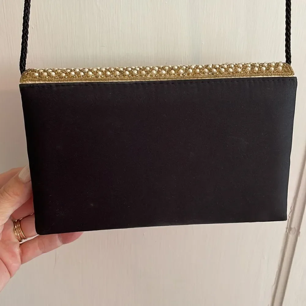 Bechamel gold & pearl beaded crossbody evening bag‎